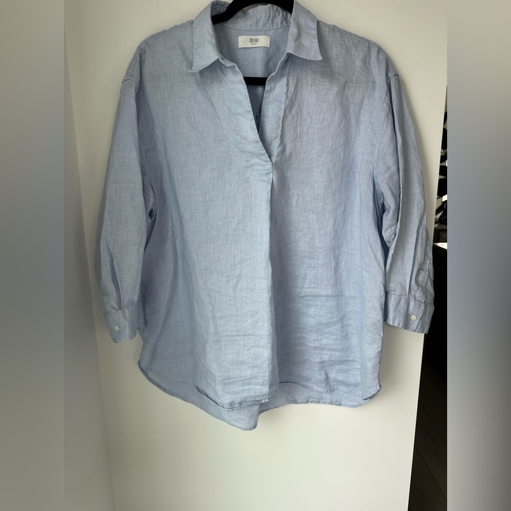 Uniqlo Women’s Casual Light Blue 100% Linen Shirt